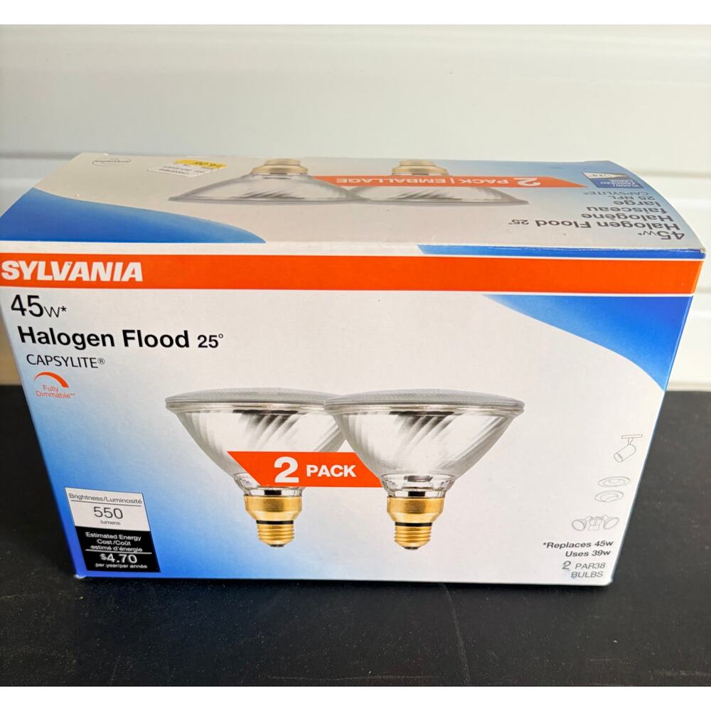 2 Pack Sylvania 45W Capsylite Flood Light Bulbs PAR38 Warm White